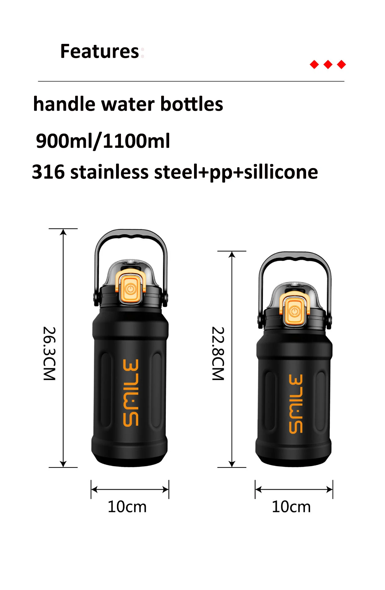Big Capacity 316 Stainless Steel Outdoor Rubber Coating Paint Thermal Water Bottle Portable Sports Travel Tumblers with Handle