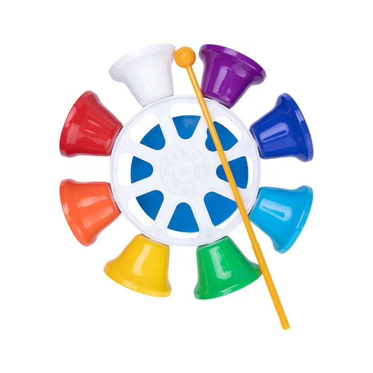 Innovative products for sell school teaching aids colorful percussion toys 8 notes brass hand bells