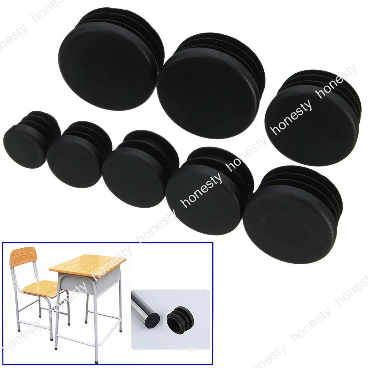 Черные круглые пластиковые заглушки разных размеров на заказ, скользящая вставка для ножек стула, стола, трубы, отверстия для трубки, крышка заглушки