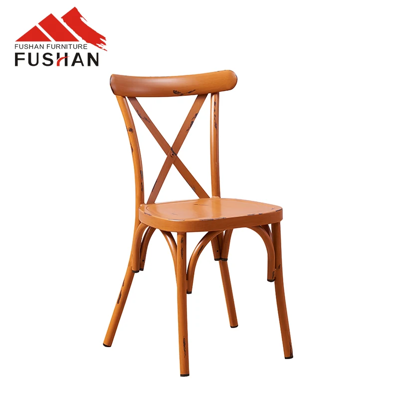 Wholesale Stackable Cross Back Design Dining Chairs Bistro Vintage Industrial Metal Chairs For Restaurant