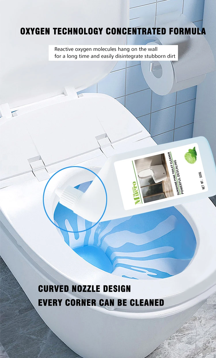 Clinging Bleach Gel Toilet Blue Liquid Toilet Cleaner Sheet Powder Pine Dissolving Limescale Clean Toilet Cleaner Bottle 500ml