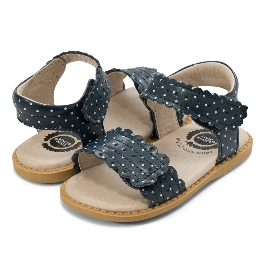 Livie and Luca cute bare foot  High Quality genuine leather dress casual cute print slipper sandal for baby toddler youth girl