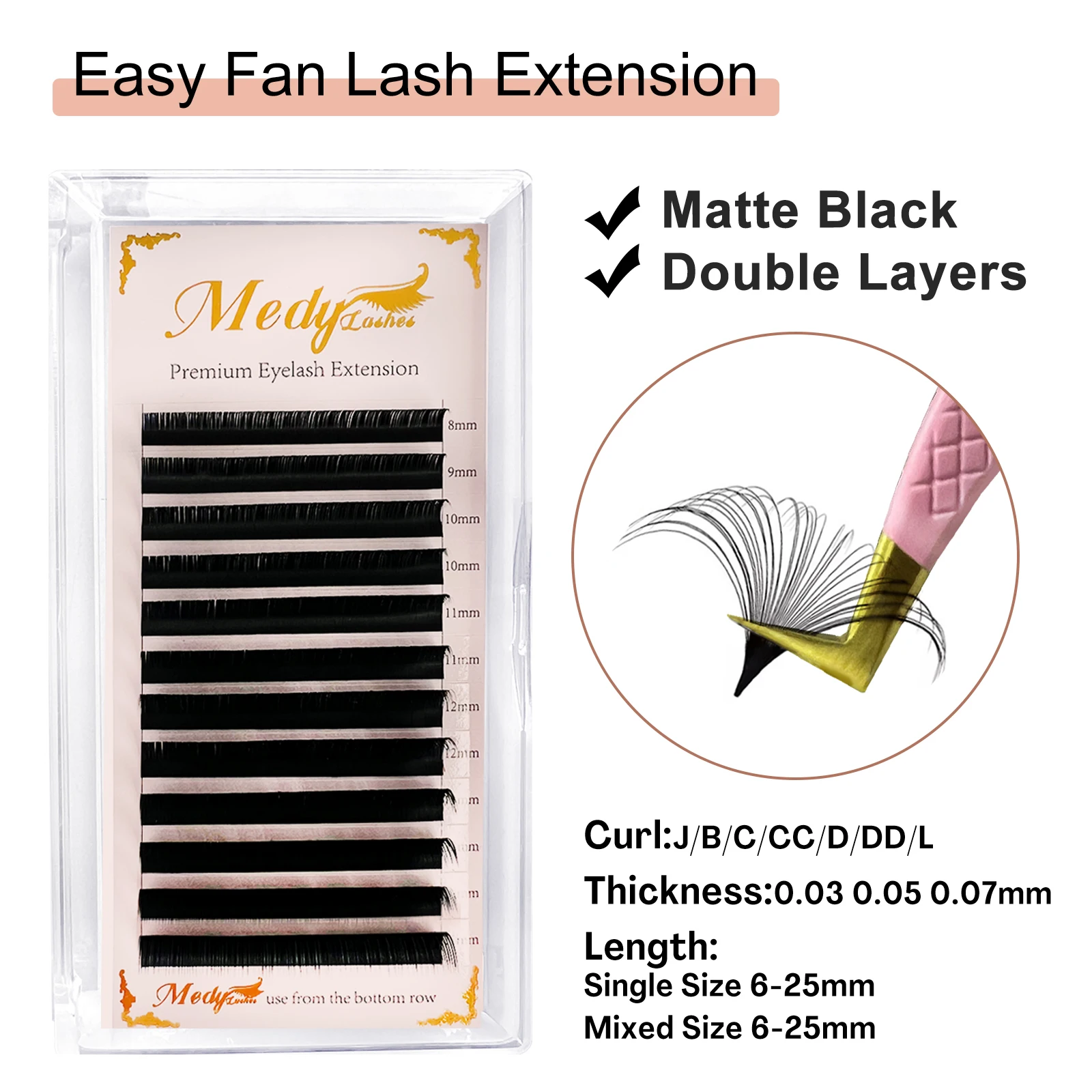 Easy Fan Eyelashes Vendor Mega Volume Fast Fan fanning eyelash extensions 0.03 0.05 0.07 cashmere matte Volume eyelashes
