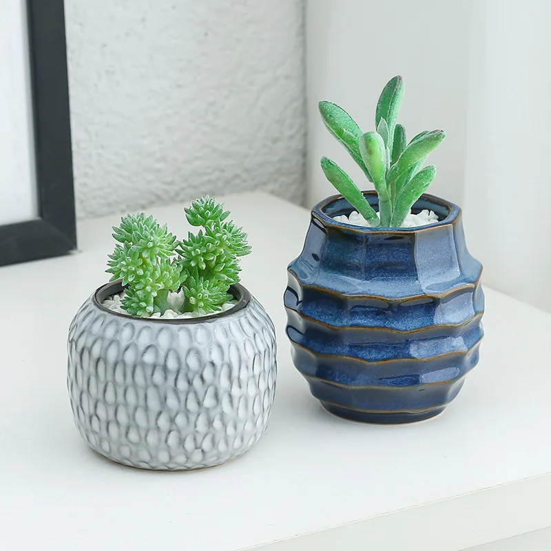 OEM ODM ceramic plant pot handicraft glazed geometric shape succulent basin home decoration garden flower pots