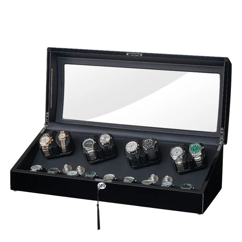 Luxury 4 Motors Ebony Automatic Watch Winder Display Watch Box Case 8+9