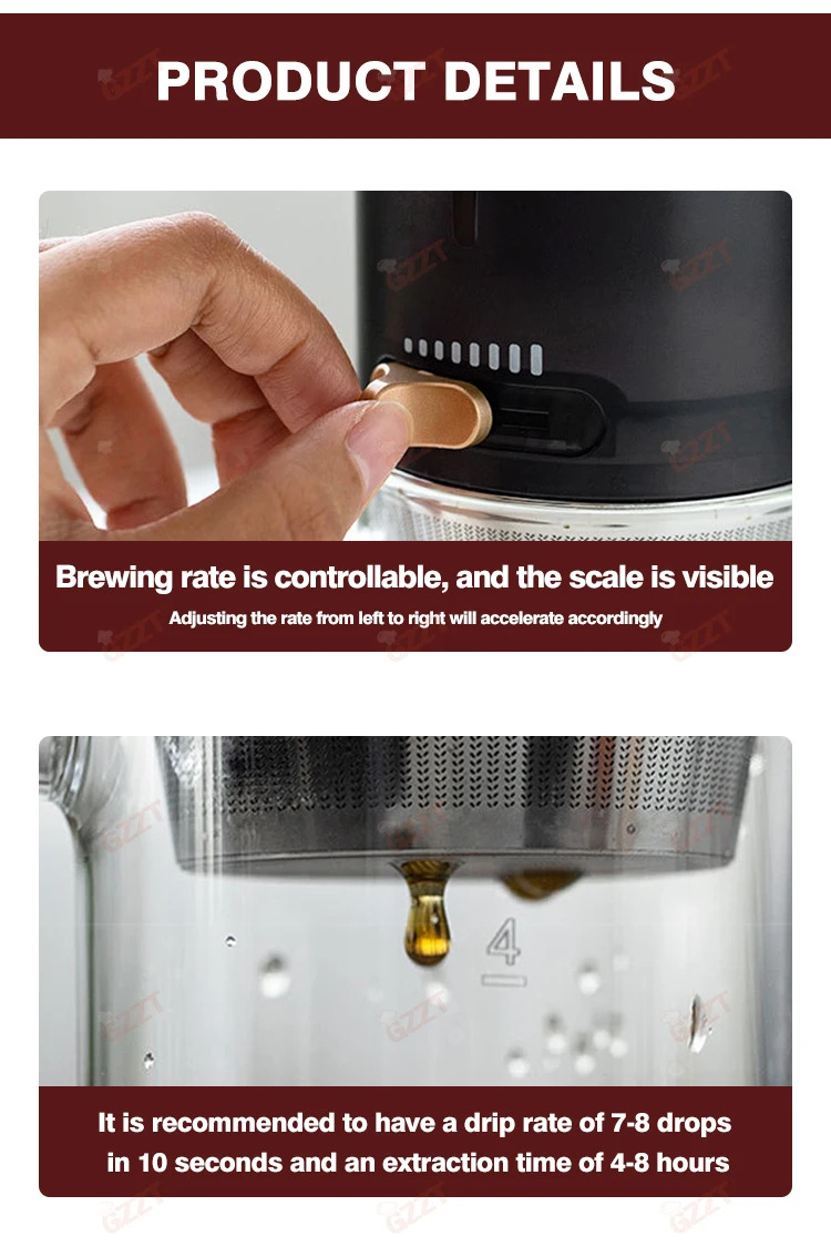 Portable Borosilicate Glass Ice Coffee Dripper Iced Drip Cold Brew Coffee Filter Pot Speed Adjustable Cold Brew Coffee Maker