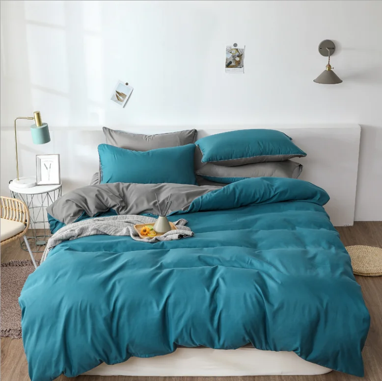 Manufacturers wholesale four-piece solid color double cotton bed linen plain brushed student quilt cover home textile bedding