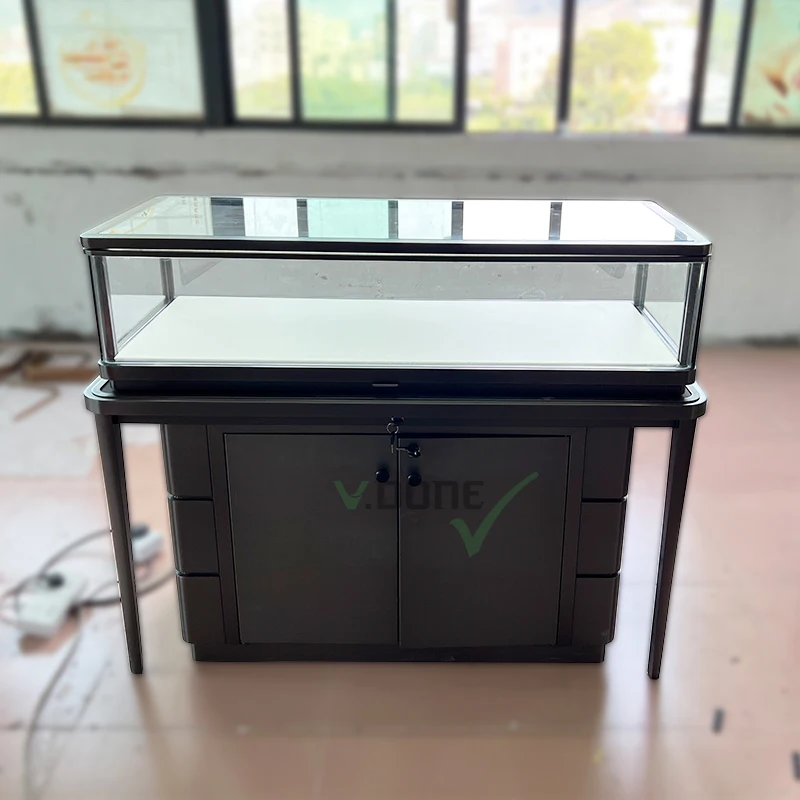Simple Black Diamond Jewelry Watch Display Cabinet Metal Jewelry Display Counter Tempered Glass Jewellery Showroom Display Table