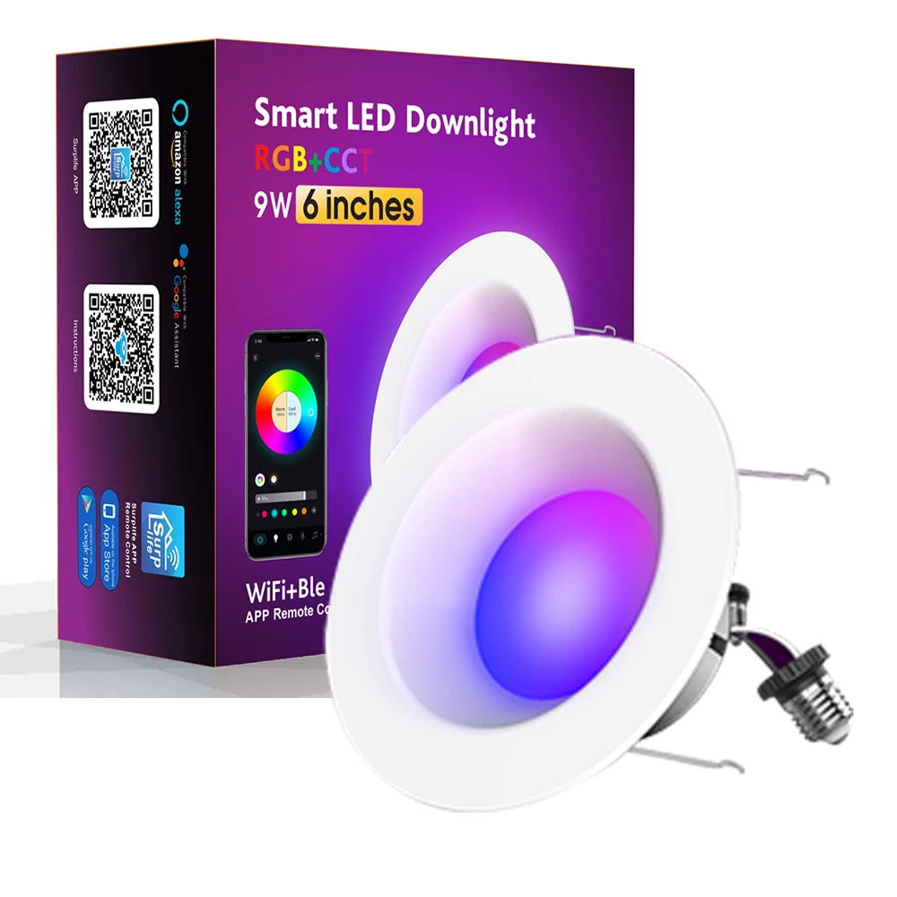 Smart Round Downlight APP Wifi Tuya RGB 6W LED Downlight with Google Home Alexa Control