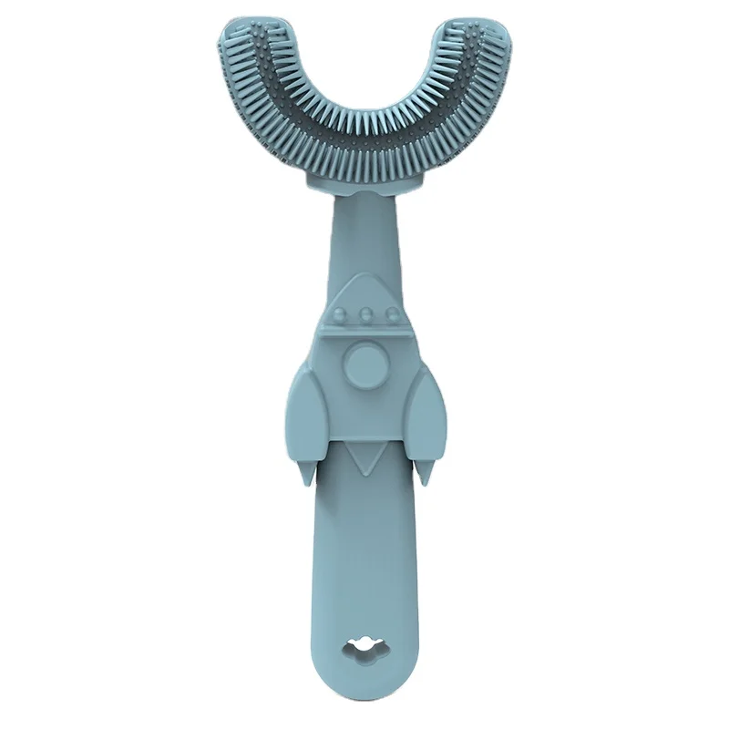
3 side Dino toothbrush for children U shape silicone manual toothbrush 