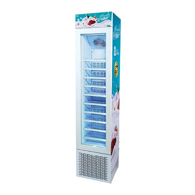 Slim Glass Door Chiller Upright Ice Cream Showcase Freezer