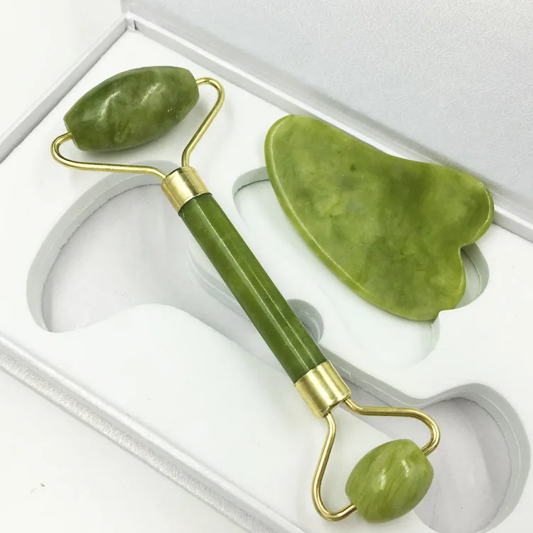 Jade Roller and Gua Sha Tools Set , Anti Aging  Quartz Roller Massager - 100% Real Natural Jade Roller for Face, Eye, Neck