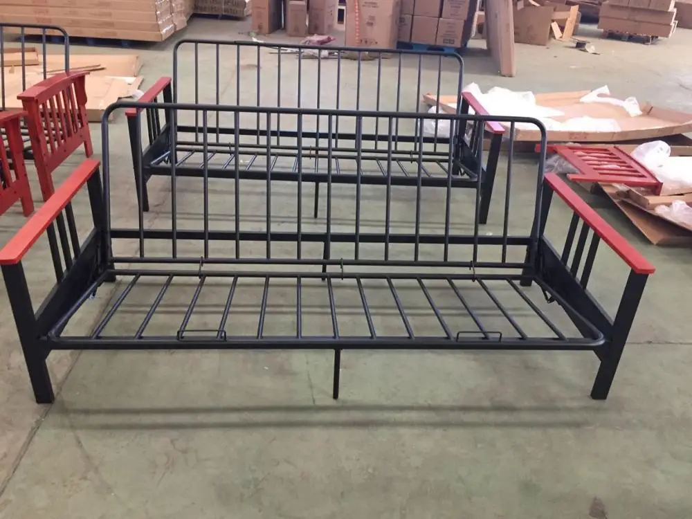 USA Popular K/D Furniture Wood Arm Metal Futon Sofa Bed