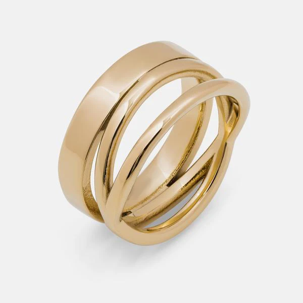  2021 Simple Design Double Side Rings Jewelry Stainless Steel Gold Metal Pave Open Ring For Women