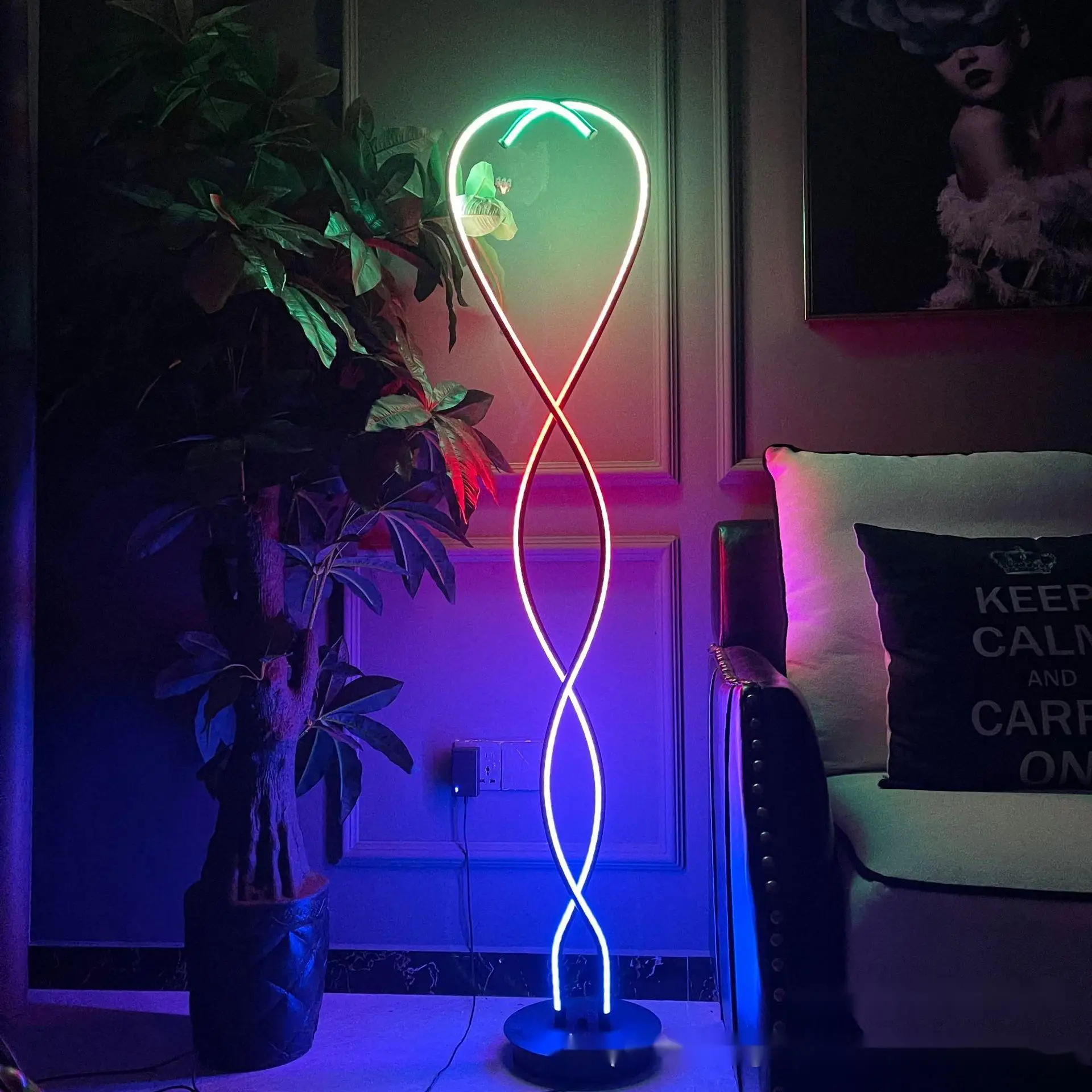 Modern nordic remote app control vertical color changing multicolored minimal RGB light tripod standing led corner floor lamp