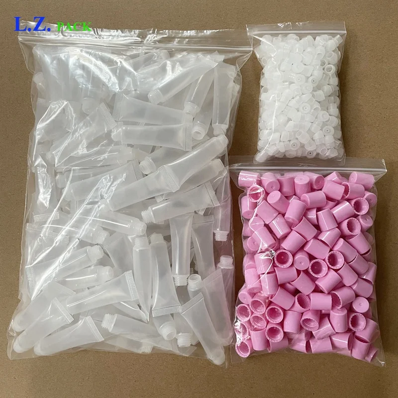 LZ Pack Stock 100pcs Empty Lip Balm Tube 5ml Clear Pink Green Custom Logo Small Lipgloss Squeeze Tubes
