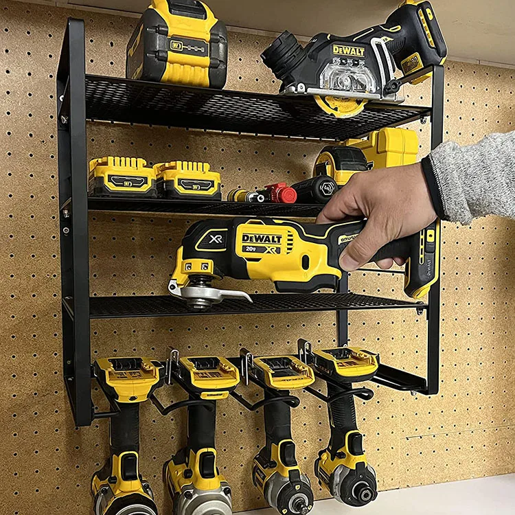 JH-Mech 4 Layers Larger Capacity Tool Organizers and Storage Drill Holder Rack Wall Mount Power Tool Organizer 7 Slot
