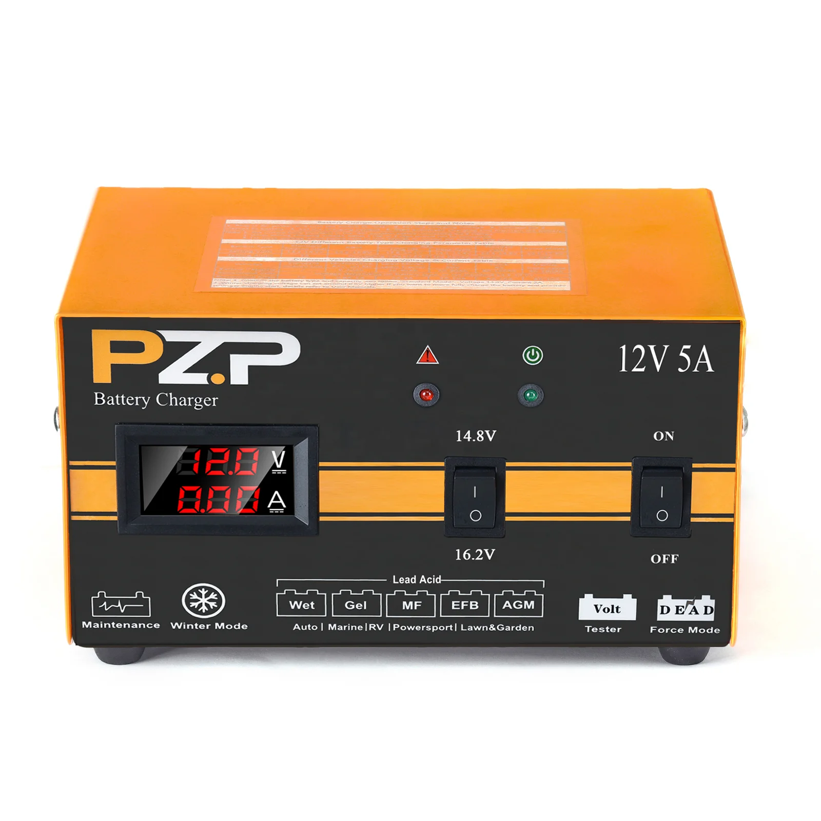 Portable Car Battery Charger 12V 5A Quick Charging Lead-acid Battery Maintainer Smart Digital Display Battery Charger