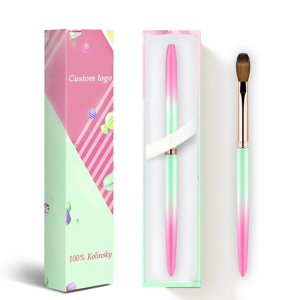 Hot Selling Superior Quality Germany Private Custom Label  Pink Green Gradient  Metal Kolinsky Nail Brushes Wholesale #8 to #18