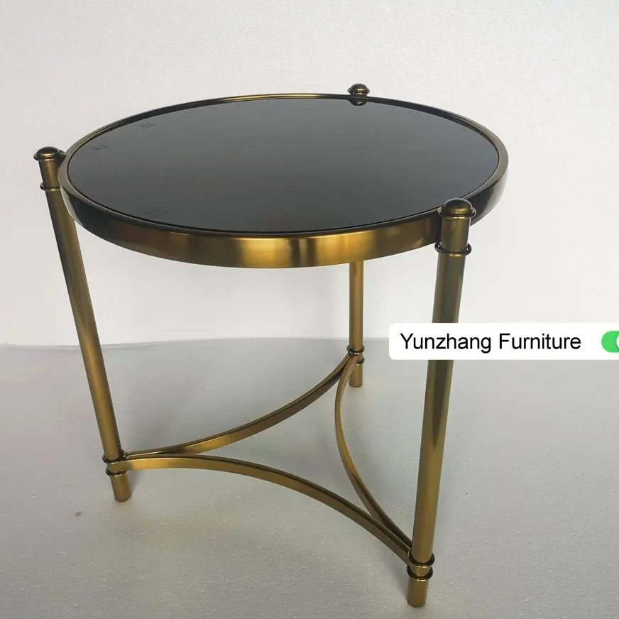 Luxury gold side table living room furniture with tempered glass