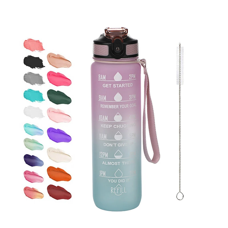 1000ML Tritan Luxury Plaetic Portable Gym Sport Water Bottles With Time Mark For Adults