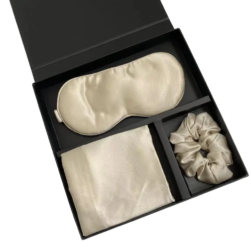 Wholesale New Design Luxury Small MOQ Amazon Scrunchies Eyemask AB Sides Two Color Tencel Silk Pillow Case Set