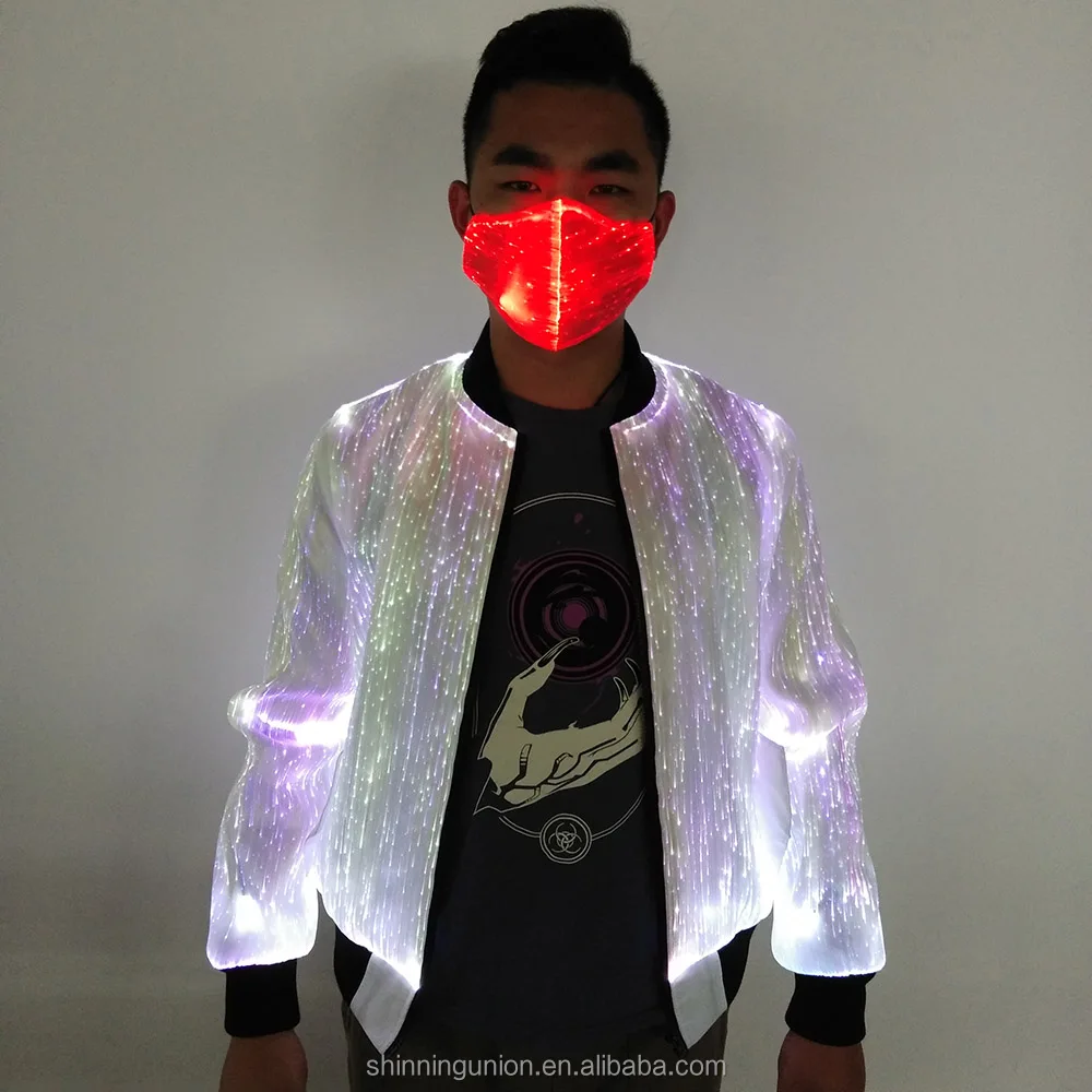 LED Light Up Jacket Coat - Cycling Jacket Bike LED Jacket Luminous Costume - Men Wear LED Fibre Optic Fabric Custom Party Rave