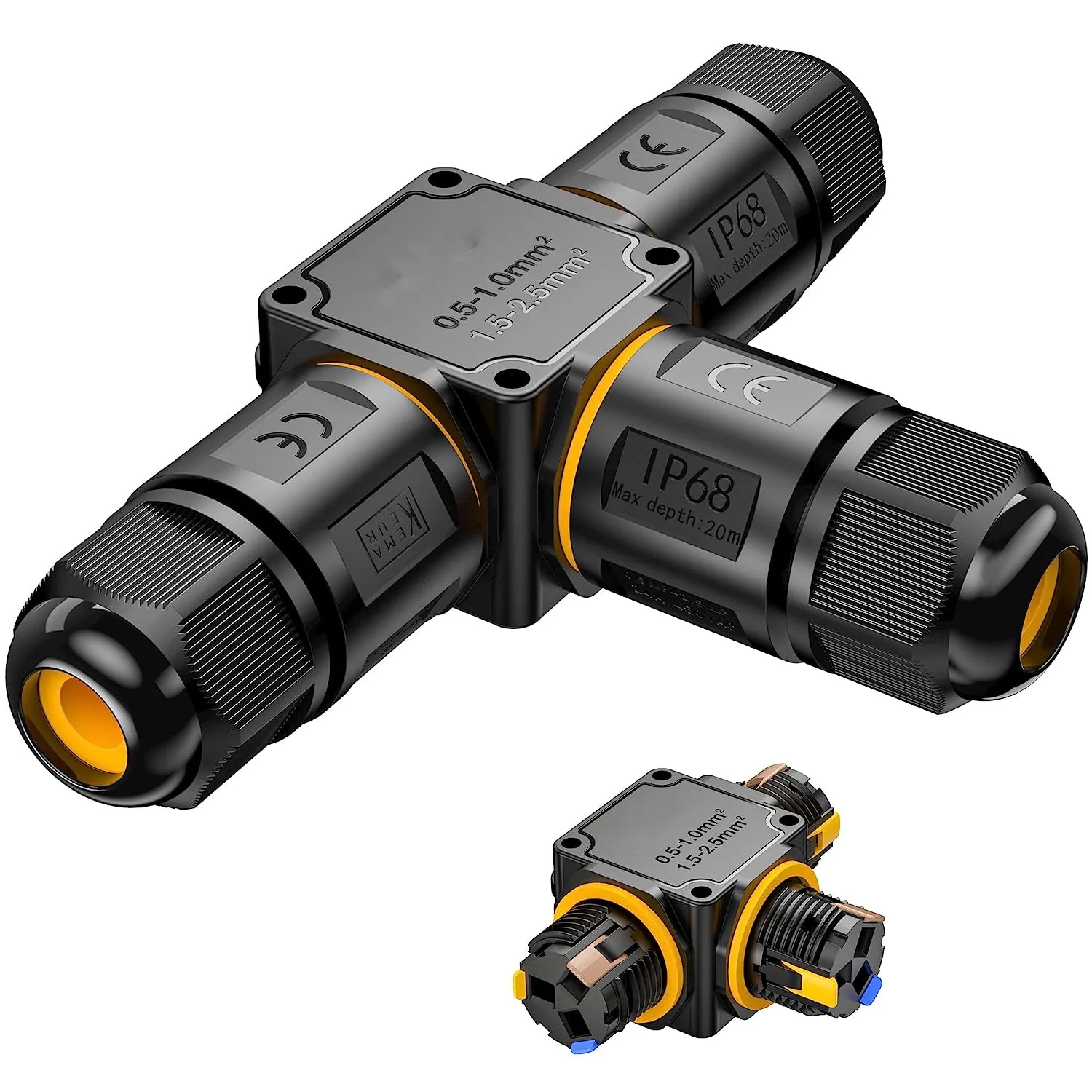 ip68 cable connector ip68 3 way waterproof connector T shape push wire quick connect cable connector for cable 4mm-11mm