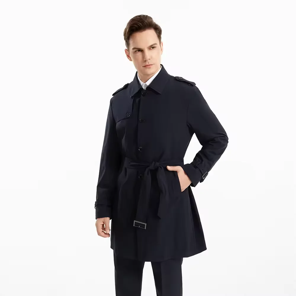 Custom LOGO Male Long sleeve trench coat Casual Business Polyester formal office Wear Men Suit for Wedding Ceremony Evening