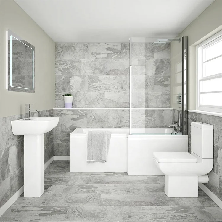 L Shaped Gloss White Acrylic Shower Screen Bath Tub