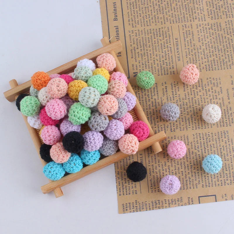 16mm Wooden Cotton Thread Crochet Wool Ball Diy Accessories Beads Baby Teether Kids Baby Safe Teething Beads