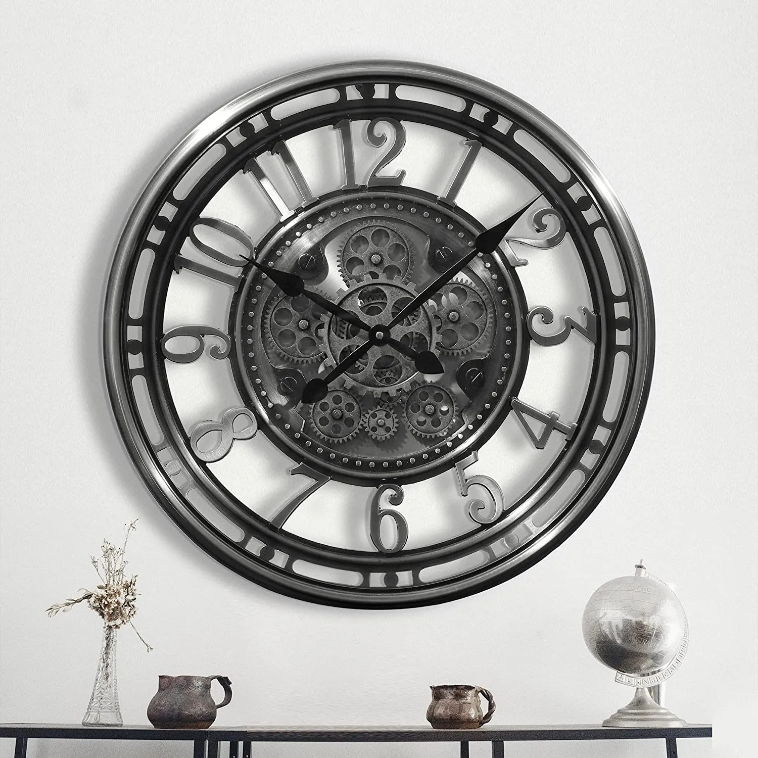 FREE SAMPLE Industry Modern Wall Clock Pewter Grey Metal Quartz Movement, Battery operation