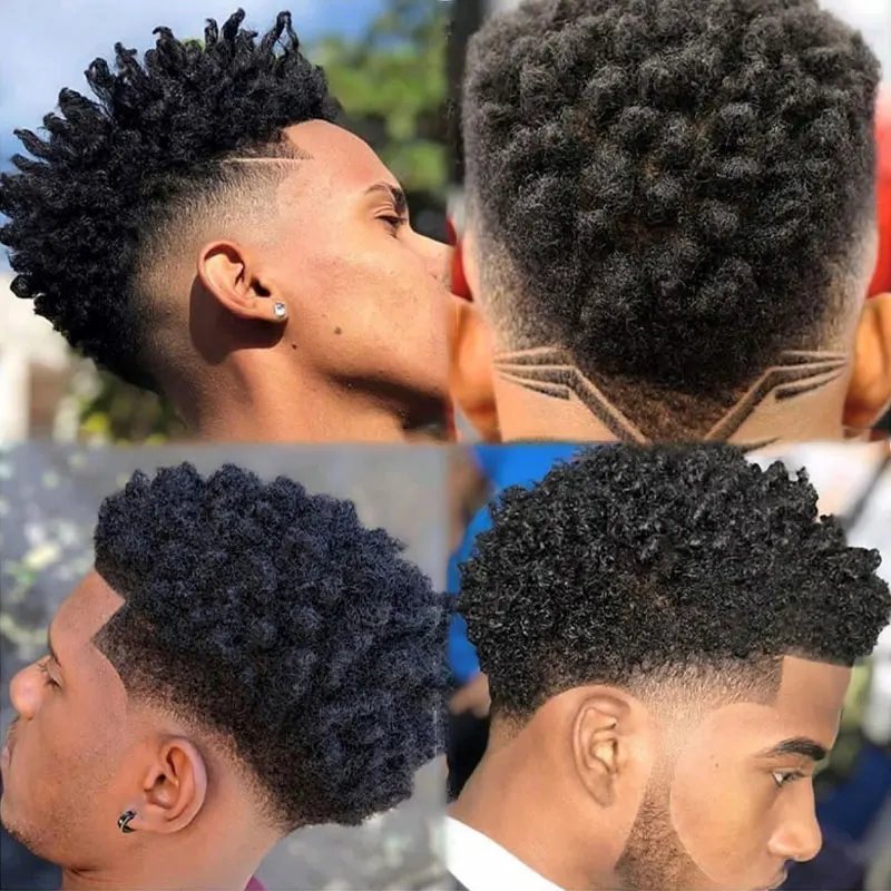 In stock Indian Toupee Full PU v loop jet black Afro Curl 4mm wave 6mm 8 mm 10mm 12mm 6 inch Human Hair Males Unit for Black Men