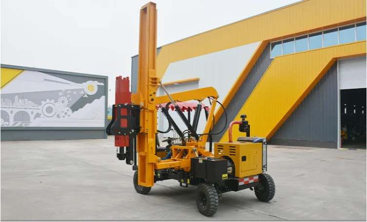 with perforation kit for hard soil drilling for road guardrail installation wheel ramming pile driver