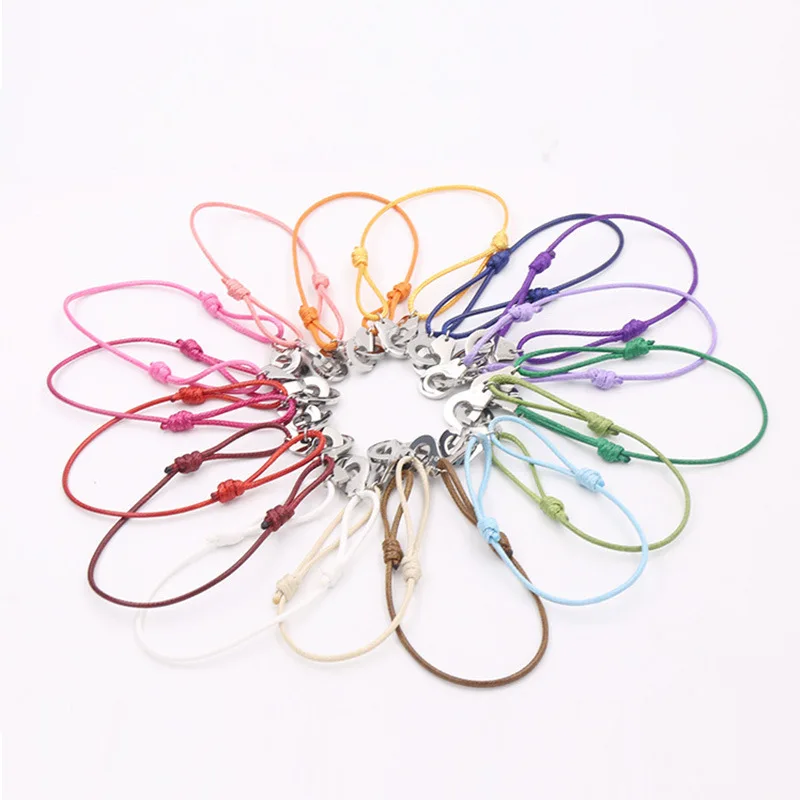 New Fashion Jewelry High Quality Adjustable Colored Wax Rope Titanium Steel Handcuff Bracelet Silver Clasp Chain Rope Bracelet