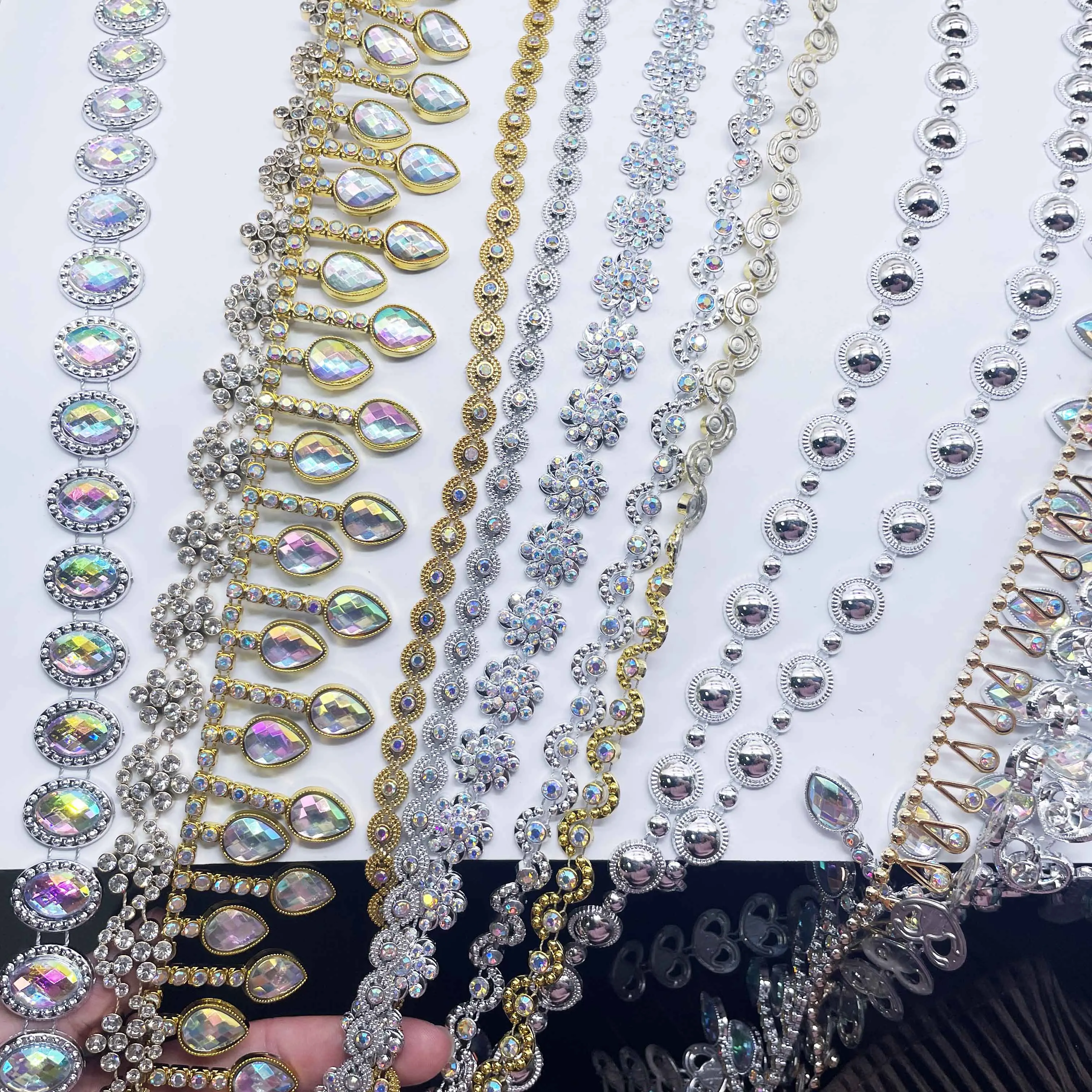 Diy Clothes Accessories Sewing Material Trim Plastic Acrylic Oval Shape Rhinestones Chain Costume Dress Shoes Garments