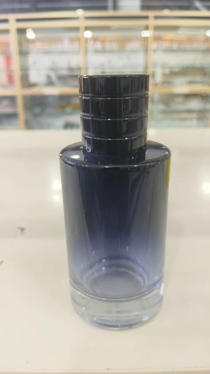 Refillable Gradient Blue Color Men Parfum Botol 30ml 1oz Cylinder Cologne Atomizer Round Spray Glass Perfume Bottles