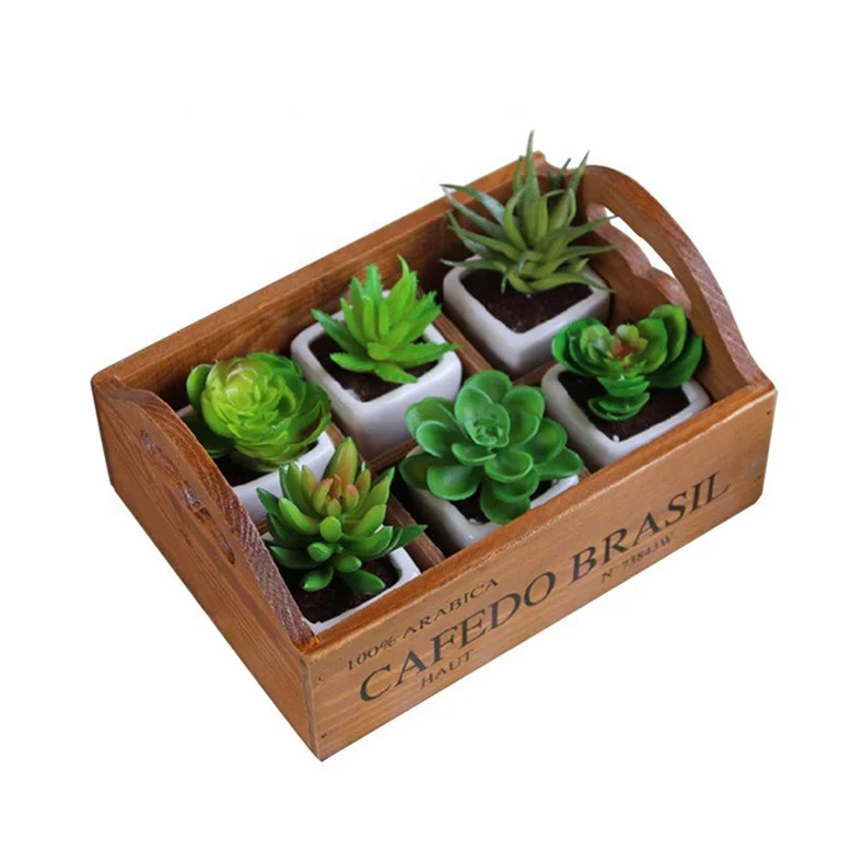 Wooden Succulent Flower Planter Box With Handle Desktop Organizer Rectangle Wooden Planters