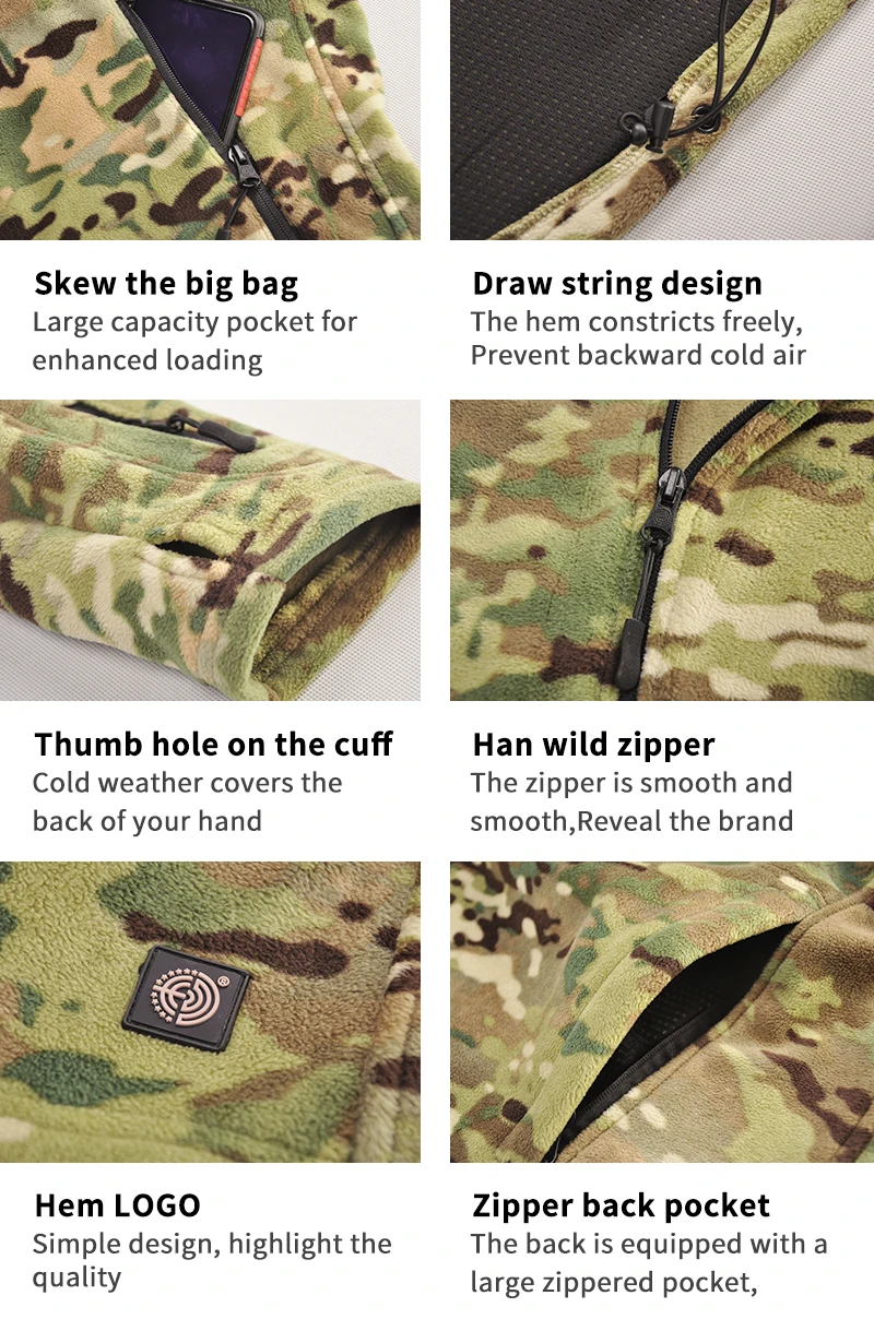 HAN WILD Outdoor Fleece jacket Comfortable and Warm Tactical jacket With Hat