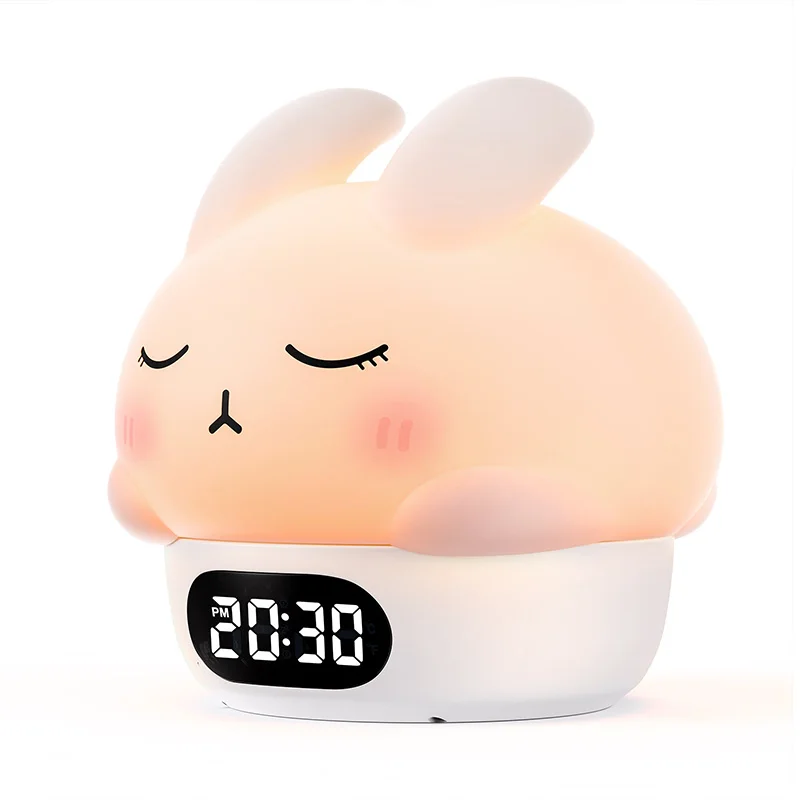 ICARER FAMILY Alarm Clock Night Light Kids Night Light Wake up Timer Silicone Rabbit Bunny Led Children Night Light