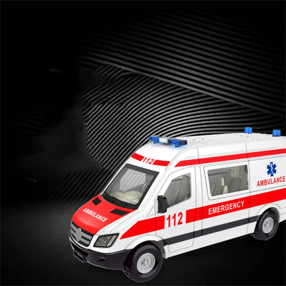 Alloy ambulance toys back to the police car three open doors car drop-resistant van model toys