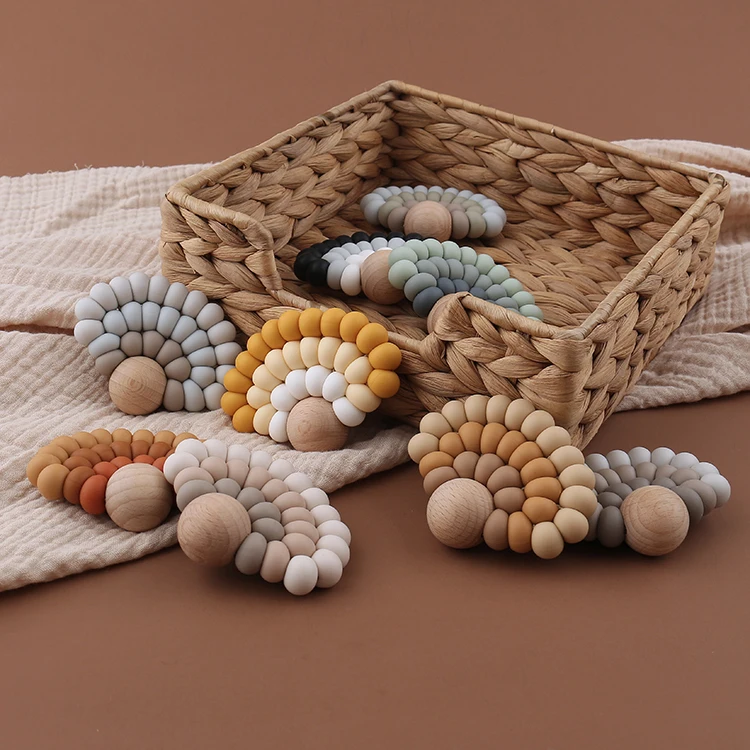 Silicone Teethers Rainbow DecoR Food Grade Baby Teething Toys For Teeth Bpa Free Silicone Beads Baby TeetherS