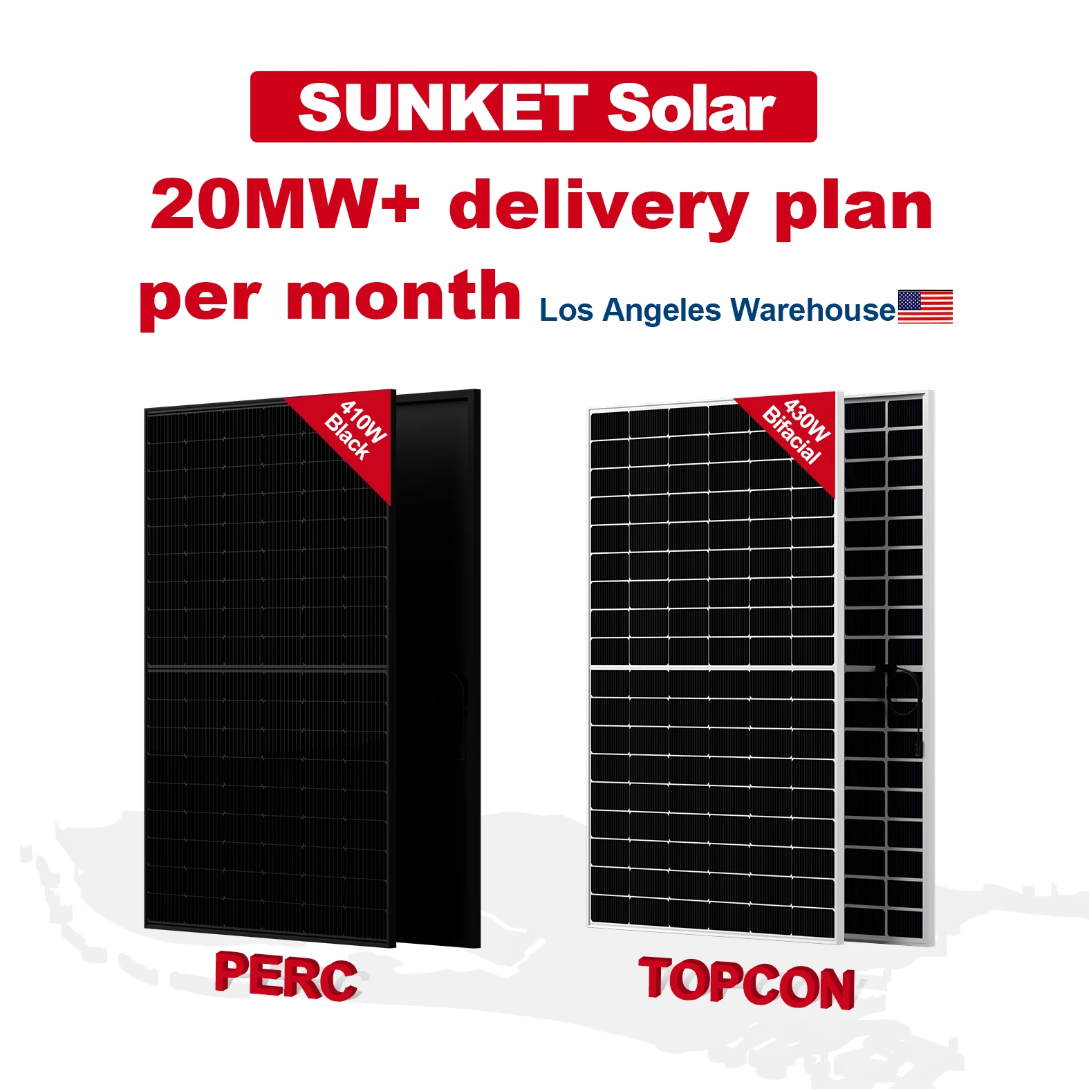430W Mono Bifacial Solar Panel in US Stock - High Efficiency 182mm 108 Cells Perfect for Solar Projects