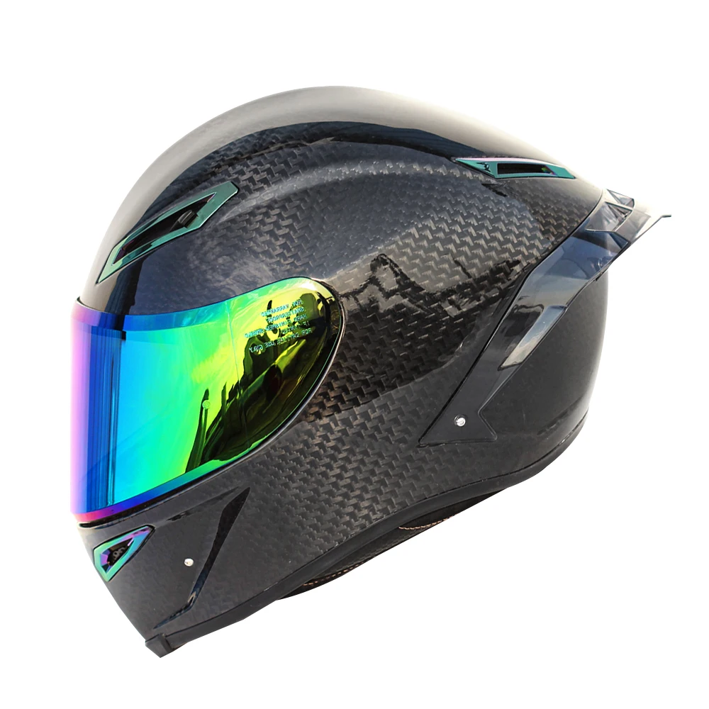 Motorcycle Helmet Retro Carbon Fiber Full Face Helmet DOT Approved Moto Motocross Helmet With HD Lens