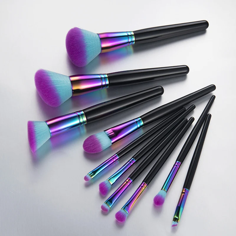 Gracedo 10pcs purple black makeup brush skin friendly cosmetic vegan luxury logo private label custom makeup brush  set