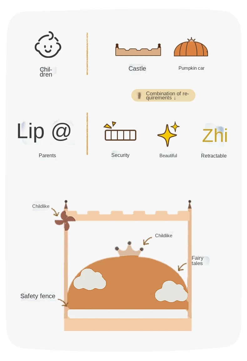 Pumpkin castle bed retractable bed solid wood children's bed girl boy pull broaching bed_11