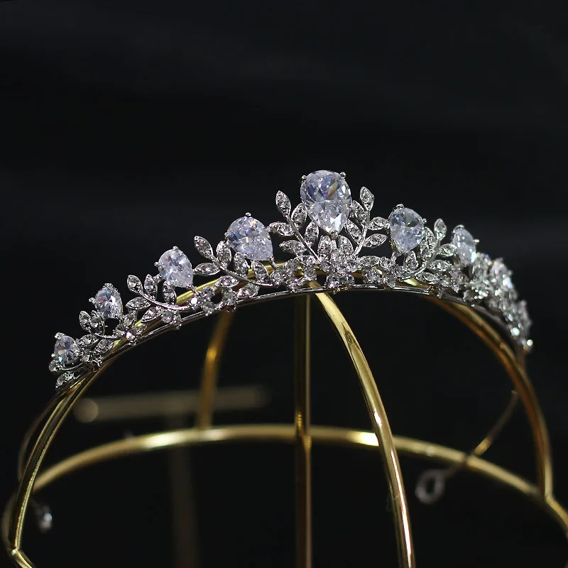 DaiMing HG08201Korean-style Zircon Alloy Bridal Tiara Leaves Flower Small Crown Wedding Dress Accessories