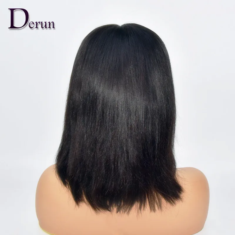 Derun HAIR FACTORY New Design virgin cuticle aligned Brazilian human hair bang wigs, short bob lace front fringe bang wigs