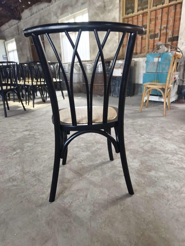 Hot Sale Luxury Wedding Wing Chair Stackable Style Wooden Vintage Twig back chair with Rattan Seat black color