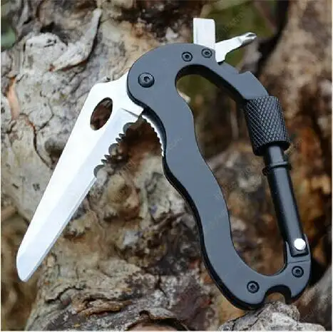 Kongbo 5 in 1 Multi-tool Carabiner Knife Foldable Survival D Shape Keychain Buckle EDC Hook Tool
